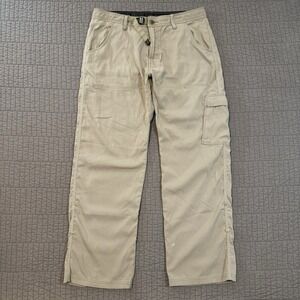 Prana Pants Men's 34x30 Tan Stretch Zion Nylon Belted Relaxed Fit Cargo Hike‎